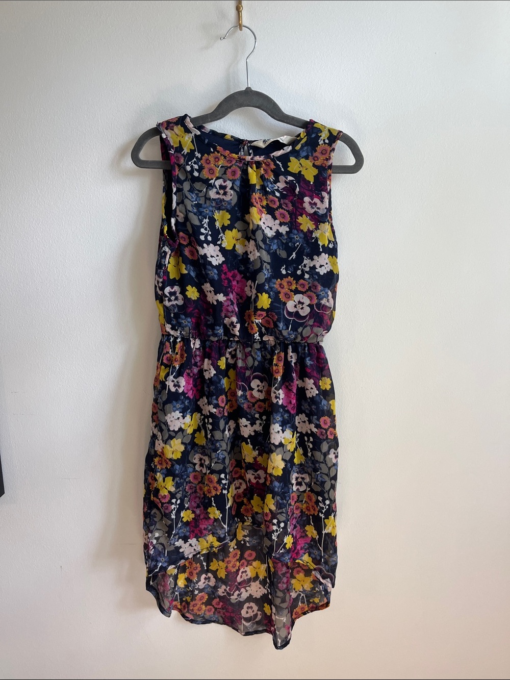 H&M Navy Floral chiffon Sleeveless hi-low Casual Dress